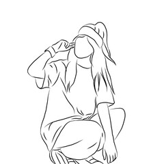 Urban Cool, Minimalist Line Art of a Stylish Woman
​
