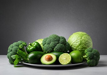 A vibrant array of fresh, verdant produce elegantly arranged on a simple serving platter, showcasing healthy eating and natural colors ,light ,vegetable ,side dish
