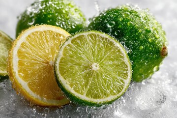 Fresh Citrus Fruits with Water Drops on Ice for Smoothie Recipe