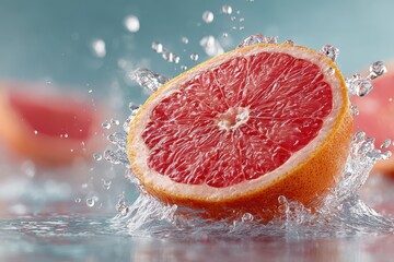 Fresh Grapefruit Splashing in Water with Juicy Segments and Bubbles