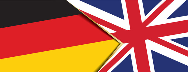 Germany and United Kingdom flags crossing representing strong international diplomatic and trade relations