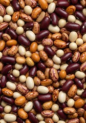 A vibrant assortment of various dried beans creating a rich, textured, and natural food background, perfect for culinary themes ,plant-based ,kidney ,lentils