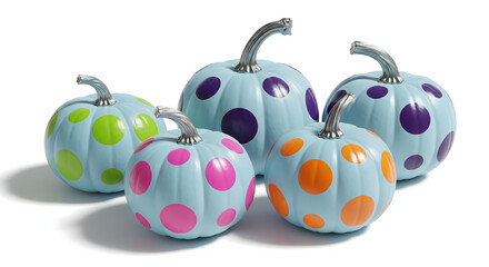 Vibrant Collection of Pastel Polka Dot Pumpkins with Silver Stems