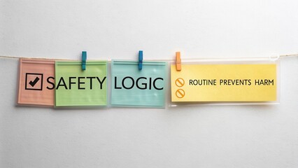 Visual Reminder of Safety Logic With Colorful Notes Highlighting Routine and Harm Prevention Strategies