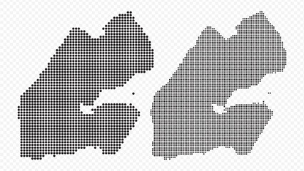 Two Djibouti maps: one solid and one outlined, both created using small black dots or pixel patterns