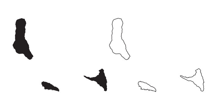 Comoros islands map silhouettes and outlines for Grande Comore Moheli and Anjouan on white background