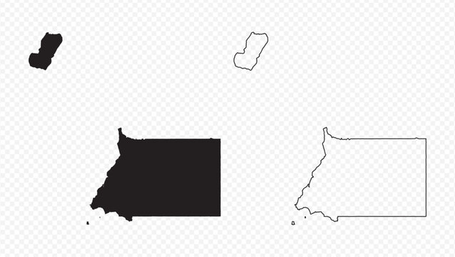 Detailed Equatorial Guinea map set: solid black silhouette and outline contour vector illustration