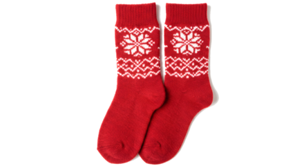 Red christmas socks snowflake pattern winter holiday cozy warm festive knitwear apparel fashion accessories on transparent background