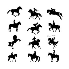 Horse riding icon in color and black & white. Isolated vector sign or symbol.