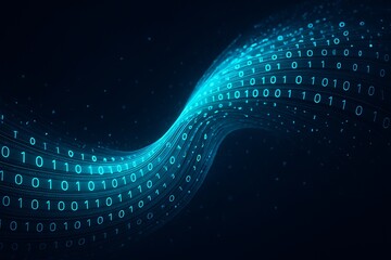 Abstract digital stream symbolizing AI big data binary code and data transfer flow technology