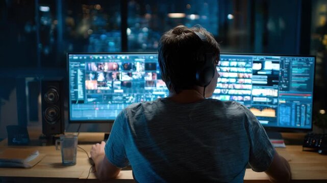 Mid shot of a cybersecurity expert operating advanced detection software to analyze and verify the authenticity of digital audiovisual content.