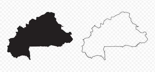 Fototapeta premium Detailed vector map set of Burkina Faso, black silhouette and editable outline on transparent background