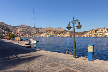 Symi island promenade and harbor view, Symi, Greece