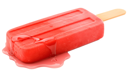 Red popsicle ice cream melting summer treat frozen dessert sweet snack refreshment fruity flavor tasty on transparent background