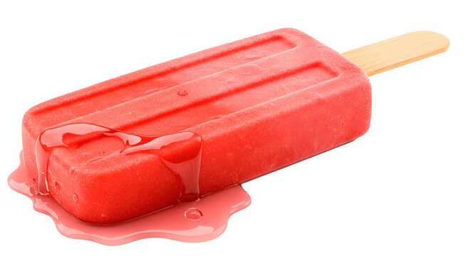 Red popsicle ice cream melting summer treat frozen dessert sweet snack refreshment fruity flavor tasty on transparent background