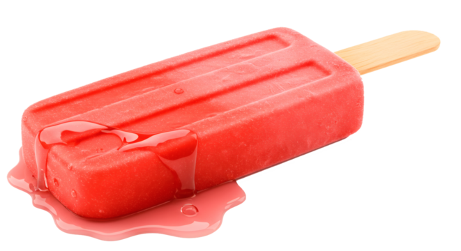 Red popsicle ice cream melting summer treat frozen dessert sweet snack refreshment fruity flavor tasty on transparent background - Powered by Adobe