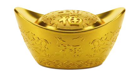 Chinese gold ingot golden money wealth fortune symbol new year lunar holiday decoration asia prosperity on transparent background