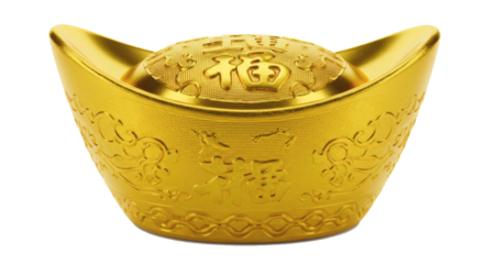 Chinese gold ingot golden money wealth fortune symbol new year lunar holiday decoration asia prosperity on transparent background