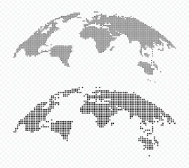 Vector world map set with black dotted round projection isolated on transparent background © Amir