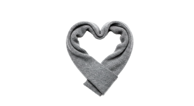 Gray scarf love heart valentines day gift winter fashion accessory soft knitwear cozy apparel warm stylish on transparent background