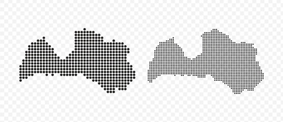 Black dotted map set of the Republic of Latvia Modern vector illustration on transparent background