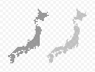 Black dotted map set of the country of Japan Modern vector illustration on transparent background