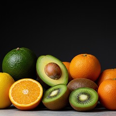 A vibrant collection of fresh, ripe fruits artfully arranged, showcasing their natural beauty and healthy appeal for a plant-based lifestyle ,fresh ,food ,nutrition