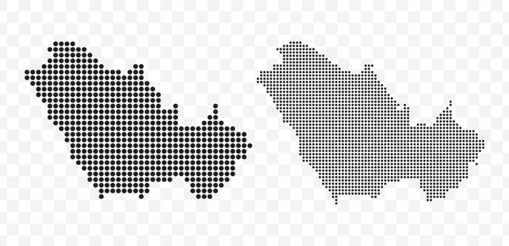 Black dotted map set of the Gulf Cooperation Council GCC countries Modern vector illustration on transparent background