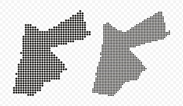 Black dotted map of the Hashemite Kingdom of Jordan. Modern vector illustration set on transparent background