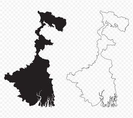 Vector map illustration of West Bengal state, India, showing silhouette and outline sketch.