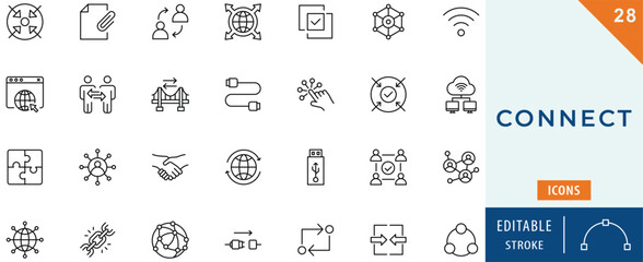 Connect icon collection set. Editable stroke.
