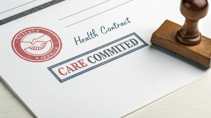 Health Contract Document with Stamp Showing Care Commitment and Professionalism in Medical Agreements and Services