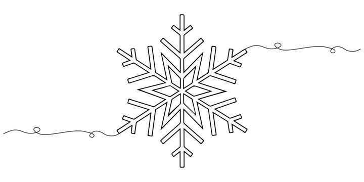 Continuous one line of snowflakes with symmetrical geometric lines, style hand drawing vector illustration.