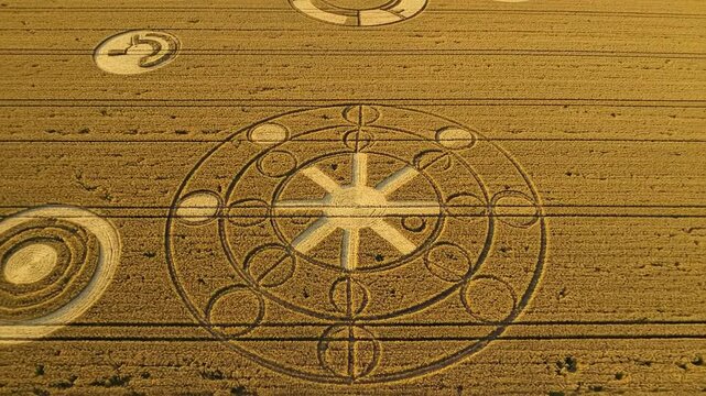 Mysterious Crop Circle Formation in a Golden Wheat Field.