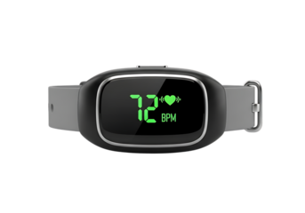 Smartwatch displaying heart rate on a black background
