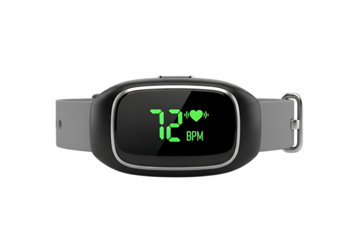 Smartwatch displaying heart rate on a black background