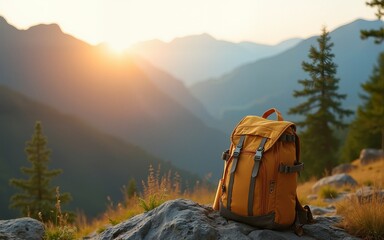 Hiking Bag Travel Banner with Copy and Text Space. High quality