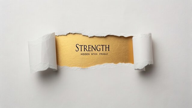 Inspirational Message about Inner Strength and Resilience Highlighted on a Torn Paper with a Gold Accent and White Background