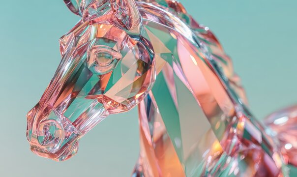 A pink horse sculpture with a blue background - Powered by Adobe