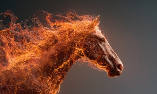 A horse with a fiery mane and a fiery face