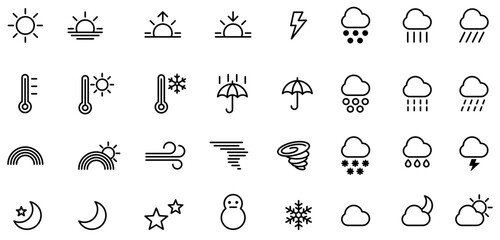 天気予報・天気・気象の線画アイコンセット(アウトライン化していない)
