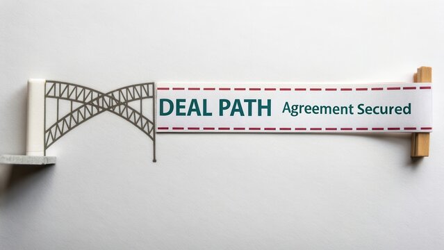 Creative banner depicting secured agreement with bridge design and text for business negotiations and successful partnerships