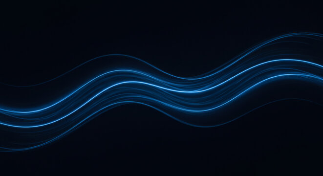 Dynamic glowing blue energy waves flowing seamlessly across a dark canvas, perfect for tech and science themes