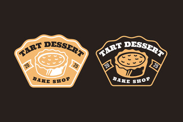 Tart dessert retro badge logo design set for bake shop. Sweet tart cake pastry vintage emblem element design pack for bakery. Mini pie baked treat patch vector illustration set for food and snack