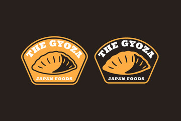 Gyoza dumpling retro badge logo design set for Asian restaurant. Fried dumpling vintage emblem element design pack for street food. Dim sum patch vector illustration set for food, meal and snack