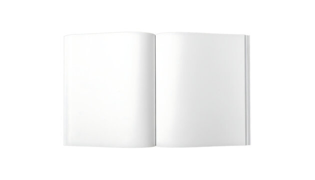 Open book with blank white pages facing upwards, centered on a white background, isolated cutout