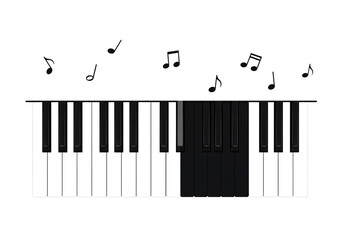 Abstract black piano keys with musical notes overlay