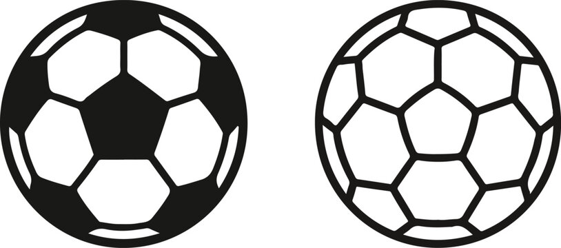Set of 2 Soccer Ball Vector Icons Black and White Flat Style