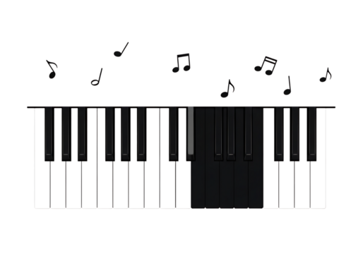 Abstract black piano keys with musical notes overlay
