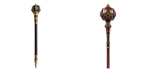 Two antique scepters with ornate designs, perfect for historical or fantasy themed projects. The detailed craftsmanship is evident, showcasing the beauty of the time period
